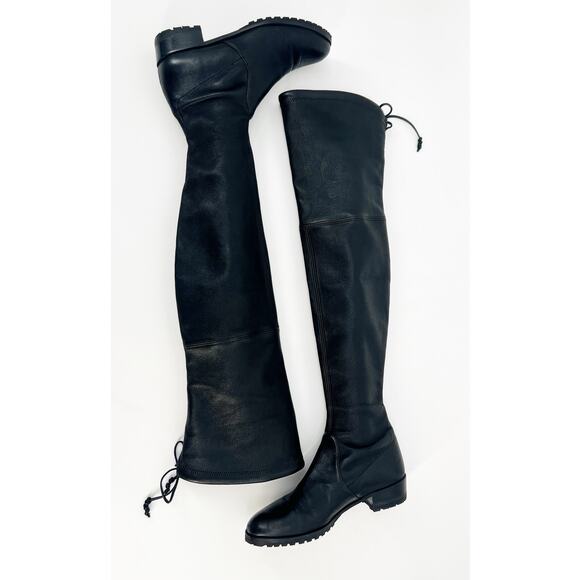 Stuart Weitzman Lowland Boots Women 7 Black Stretch Leather Over The Knee READ - Picture 3 of 11
